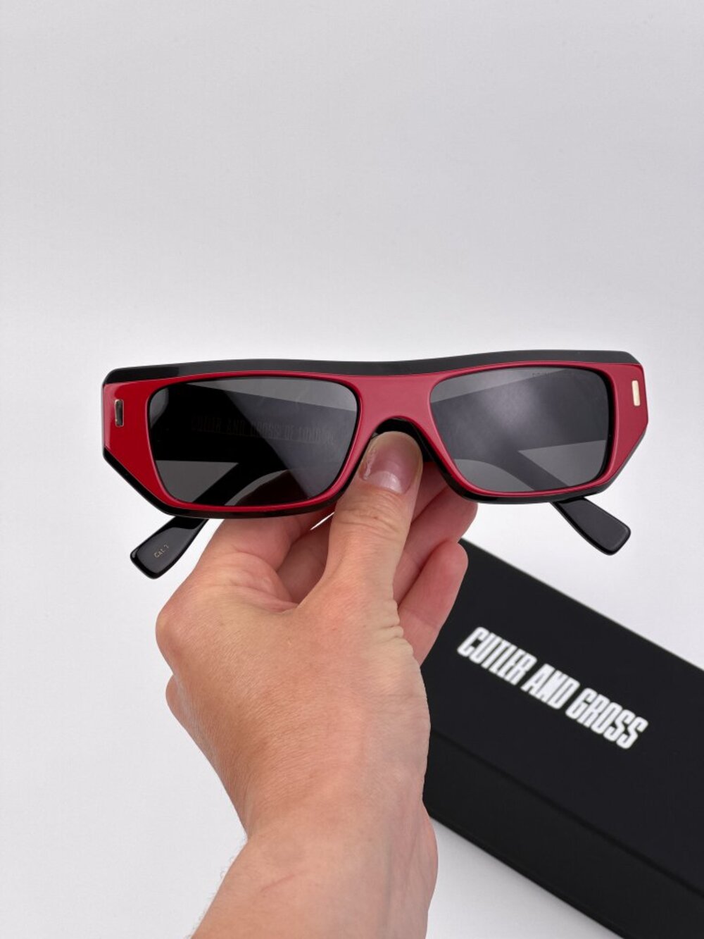 Cutler and Gross CGSN1367 003 Sunglasses – Red on Black Rectangle Acetate Frame